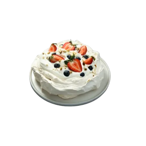 Pavlova Parfait with meringue, whipped cream, and berries